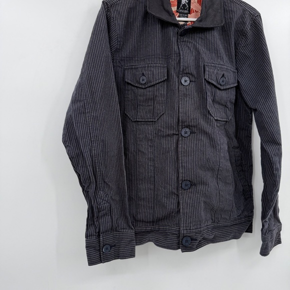 Kane Unke Jacket Men Medium Black Gray Stripes Canvas Button Up Shirt Military - Picture 3 of 13